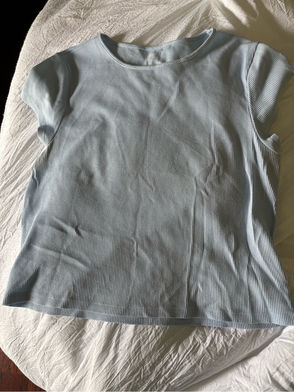 American Eagle Outfitters Light Blue Ribbed Cap-Sleeve Tee